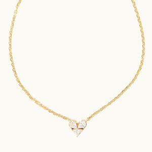 Christmas Gift For Her - Katy Gold Heart Short Pendant Necklace in White Crystal